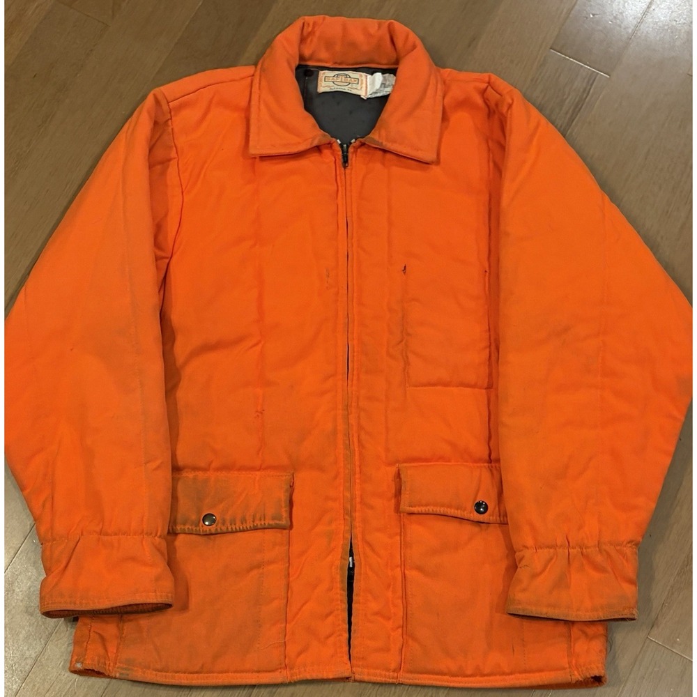 Vintage Saftbak Blaze Orange Large Hunting Jacket Coat Front Pockets Deer Camp
